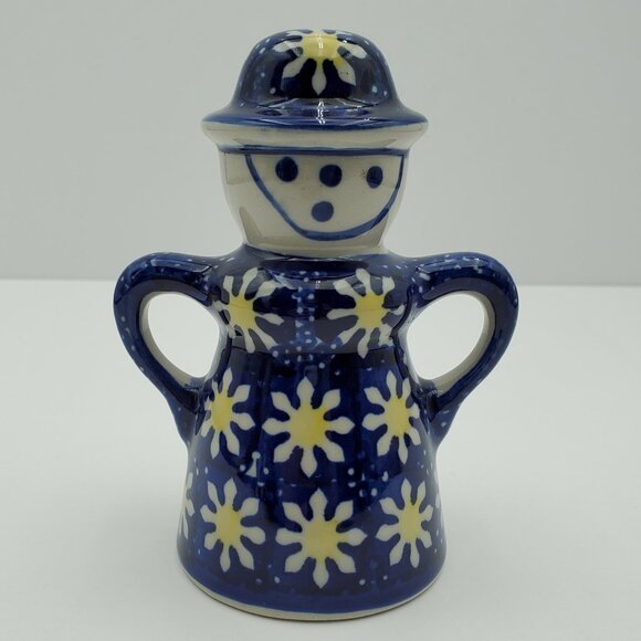 Polish Pottery Man & Woman Salt & Pepper Shakers Figural Daisy Floral Shakers - Picture 7 of 10